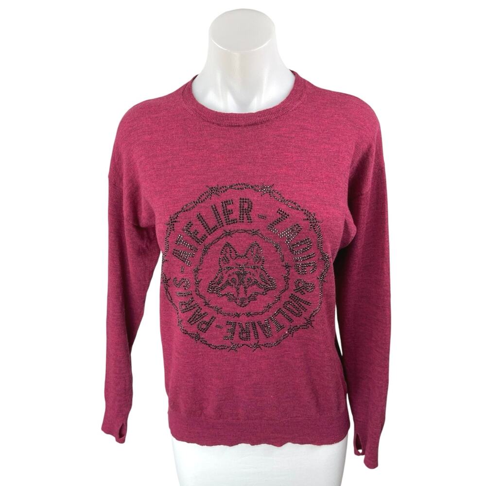 Zadig & Voltaire 100% Wool Red Studded Beaded Long Sleeve Sweater Shirt Top S